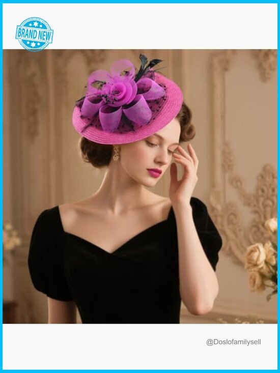 Vintage Fascinator Hat with Feathers and Net Veil Tea Party Derby Headpiece main image 5